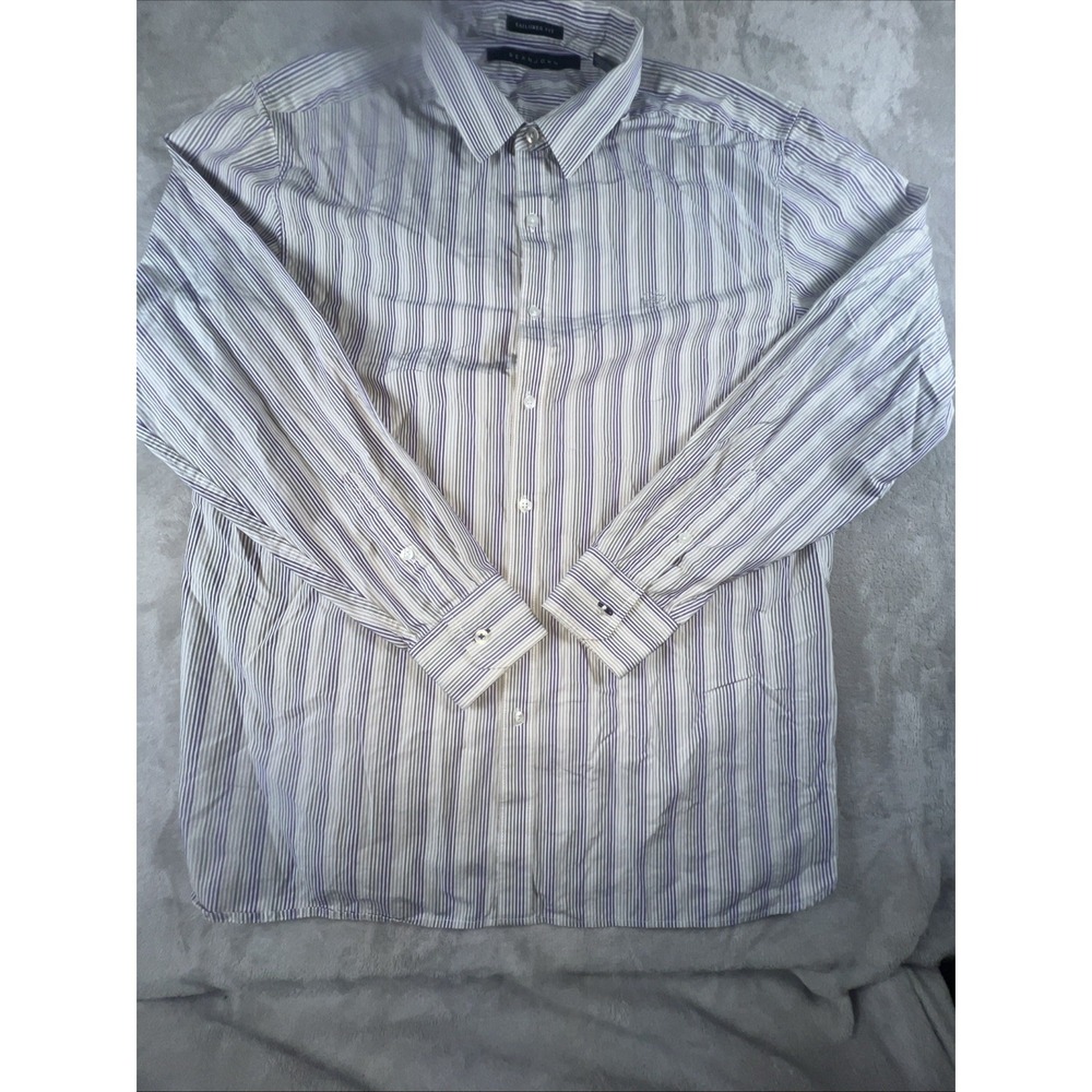 Sean John Stitched LONG SLEEVE SHIRT Size 2XL Purple Gray White Stripes
